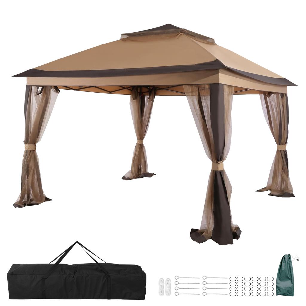 10x10ft Double Roof Canopy Tent with Metal Frame & Stakes & Mosquito Nets with Privacy Screen for Decks & Backyards Patio Party