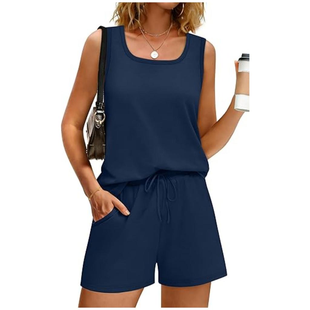 Women's Fashionable Loose Sleeveless Top + Shorts Casual Two-Piece Set