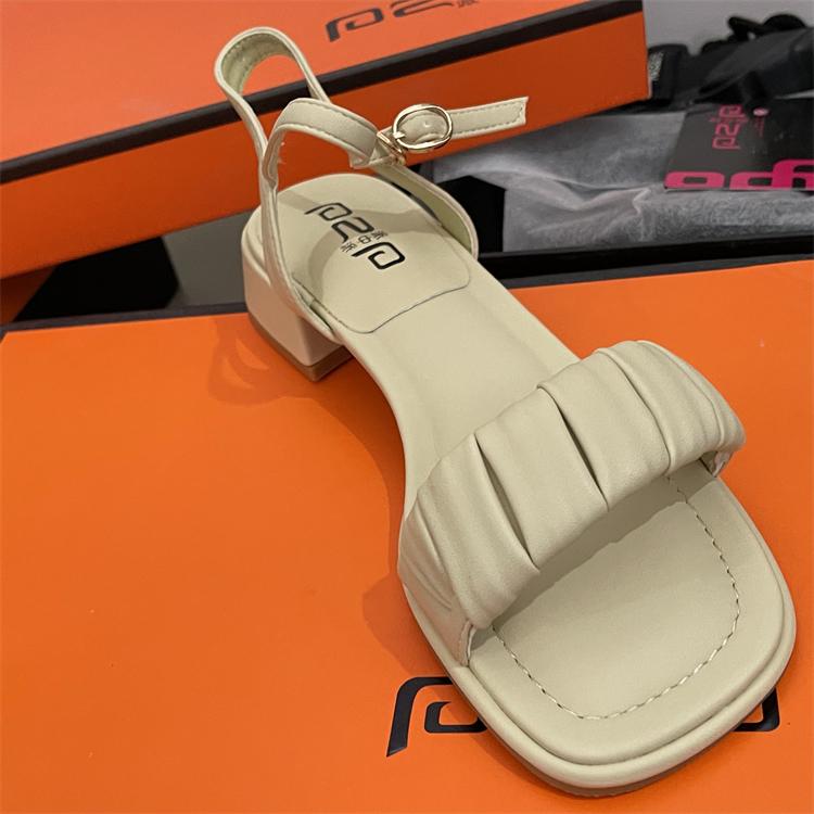 Fashion Retro Woman Shoes Med Buckle Strap Roman Sandals Summer Heels Open Toe Original Medium Gladiator Low Real Girls Peep Rome Genuin