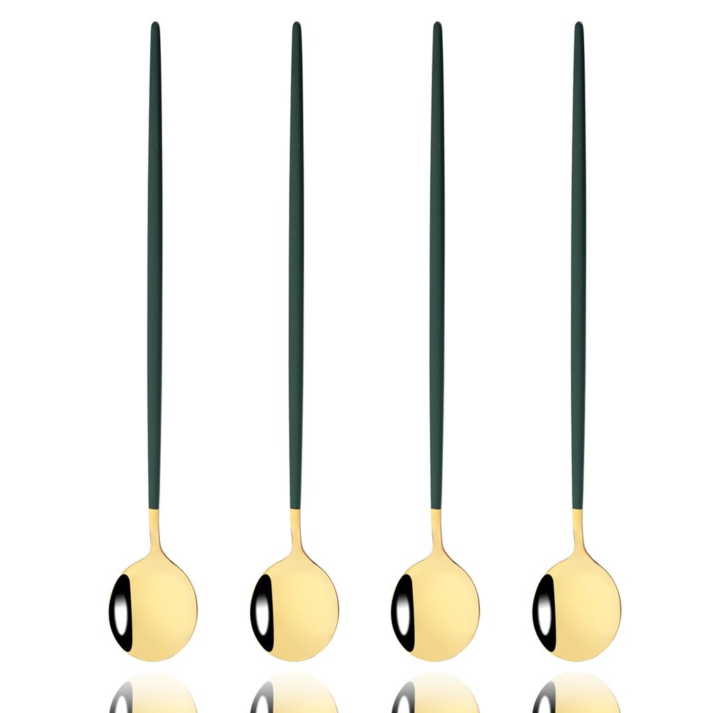 4Pcs Rose Spoon Cutlery Set Mirror Stainless Steel Long Handle Spoon Dinnerware Ice Cream Coffee Spoon Stirring Spoon Tableware