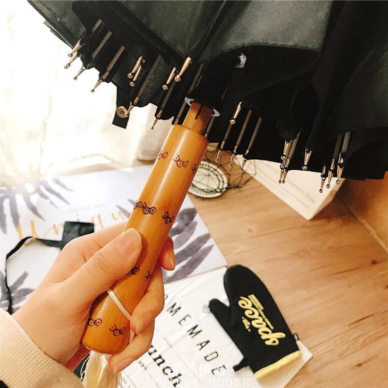Wood Long Handle Umbrella 24 Ribs Retro Chinese Umbrella Men Women Black Big Parasol Outdoor Sun Protection Umbrellas for Girls