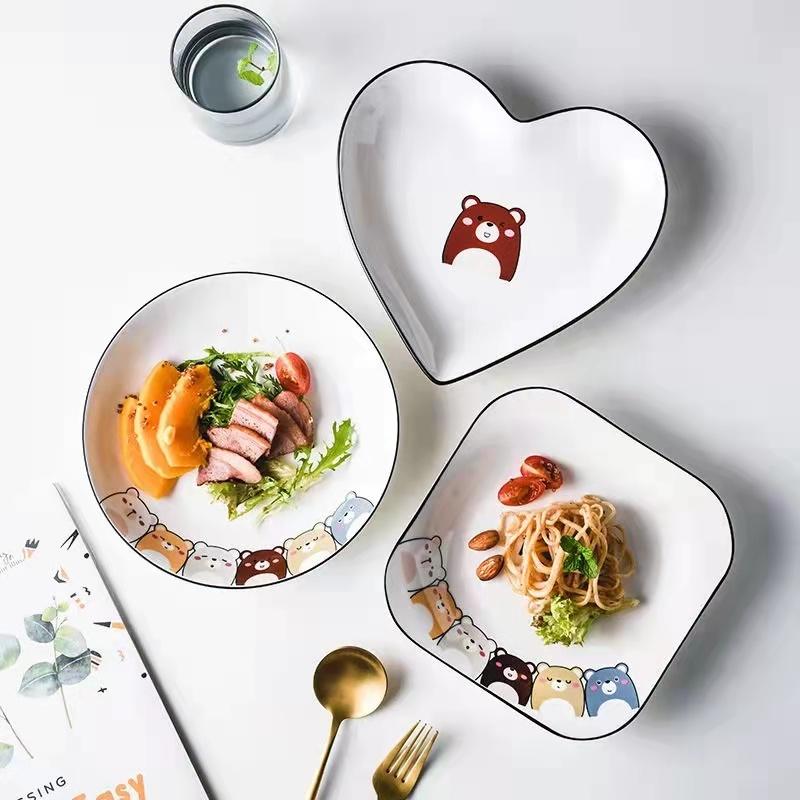 Ceramic Combination Plate Household Cute Cartoon Net Red Rectangular Plate Creative Fruit Rice Plate Square Bowl Tableware