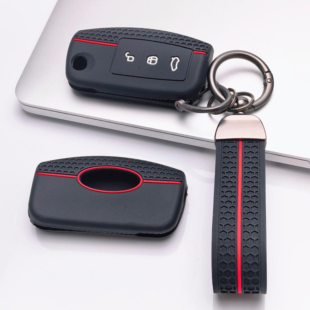 Silicone Key Cover Keychain for Ford 3 Button Flip Key Anti-Scratch Protective, Fits Ford Focus Mondeo Fiesta C-Max Galaxy Kuga Anti-Scratch Against