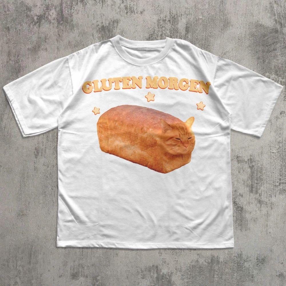 Lustiges Katzenhemd Kätzchen-T-Shirt Gluten Morgen Lustiges Katzen-Meme T-Shirt Geschenk für Katzenliebhaber Seltsame Hemden Kleidung Brainrot Tees Unisex