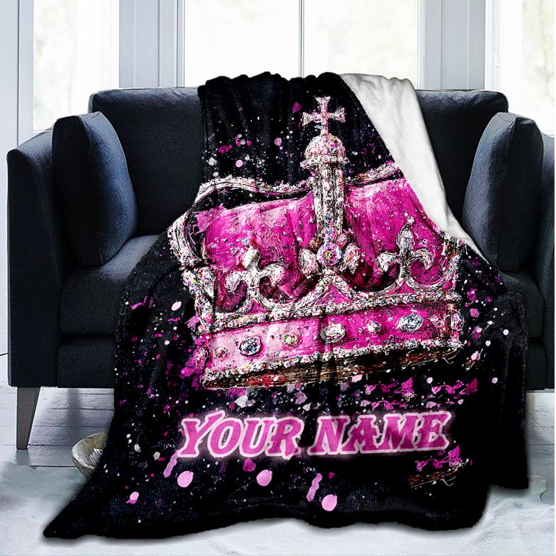 1PC Custom Name Royal Crown Artwork outdooor Flannel blankets Patterns Throw Blanket All-Season Soft Gift for Couch, Bed, Camping gifts