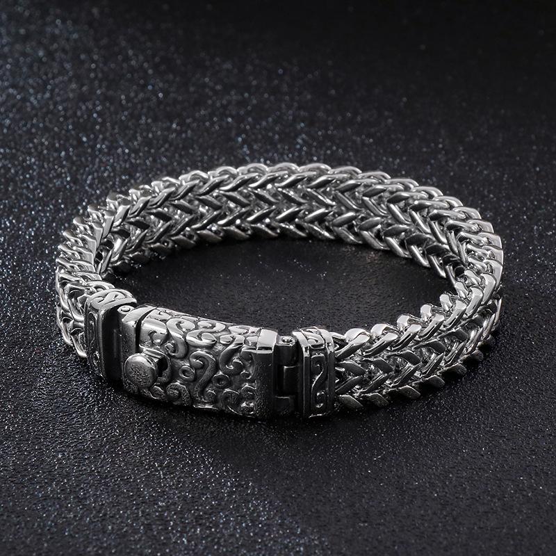 Men's Retro Punk Bracelet: Square Fish Scale Titanium Steel with Skull Pattern