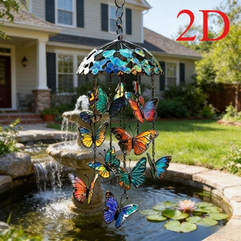 Creative Butterfly Wind Chimes Colorful 2D Flat Butterfly Hanging Ornaments Advanced Texture Retro Home Decoration Crafts