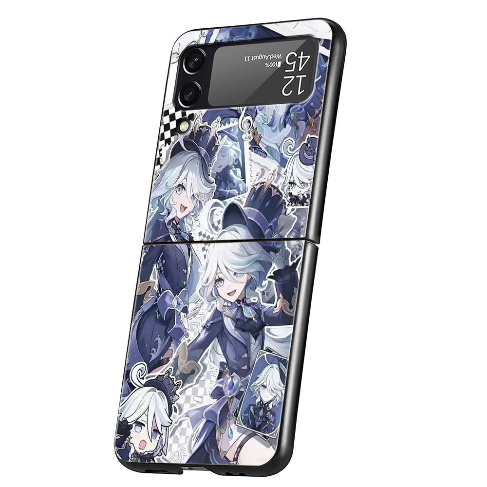 Genshin Impact Süße Furina Handyhülle Für Samsung Galaxy Z Flip 3 4 5 6 7 Harte Falt-PC Hülle Für Samsung Z Flip4 Flip5 Cover