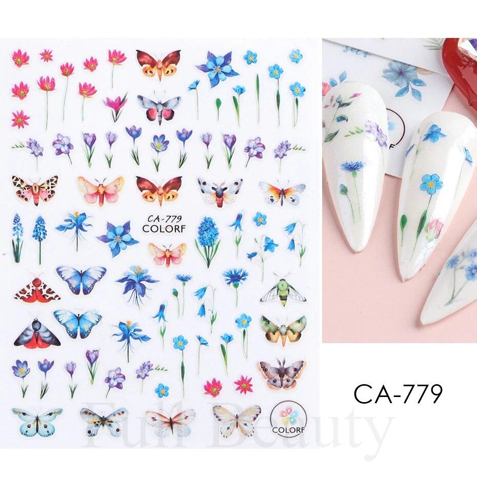 3D Nail Stickers Flowers Pink Purple Blossom Florals Leaves Decals Nail Art Adhesive Sliders Charms Manicure Decorations TRCA769