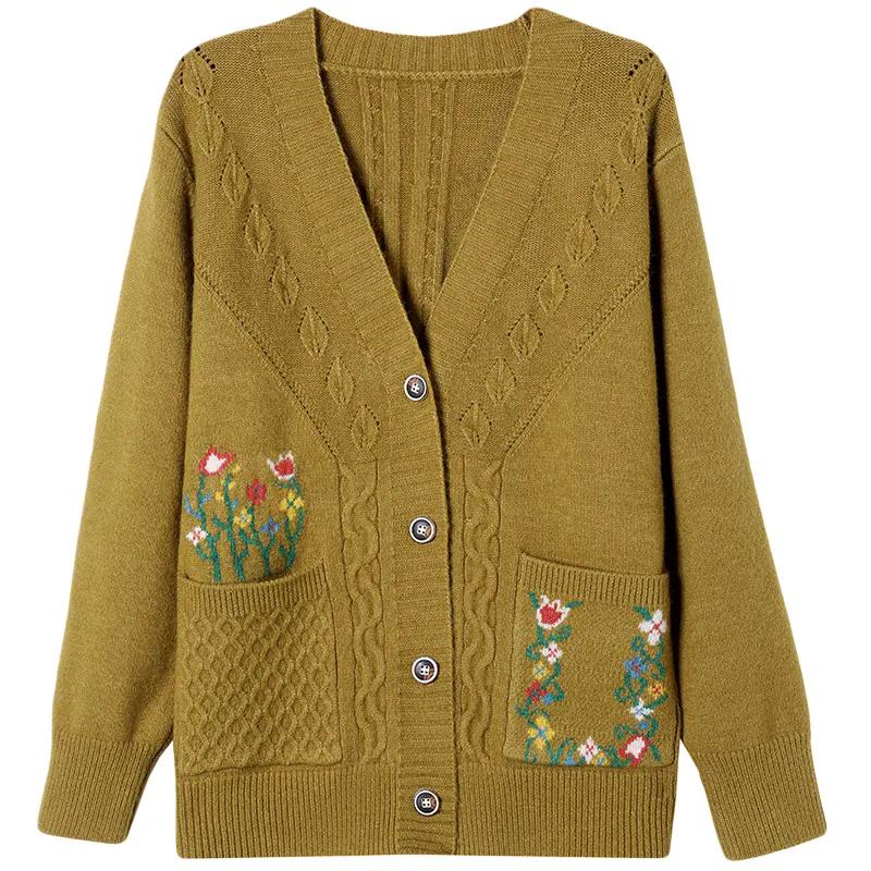 Damski sweter rozpinany z dzianiny Wiosna i Jesień Sweter dla matki w średnim wieku Odzież wierzchnia