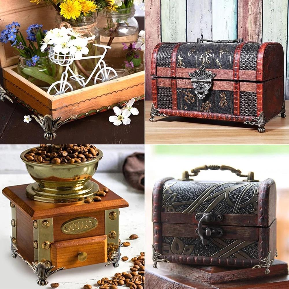 4PCS Retro Corner Protector Jewelry Box Wooden Box Retro Carving Foot Decoration Corner Protector Furniture Hardware Bracket
