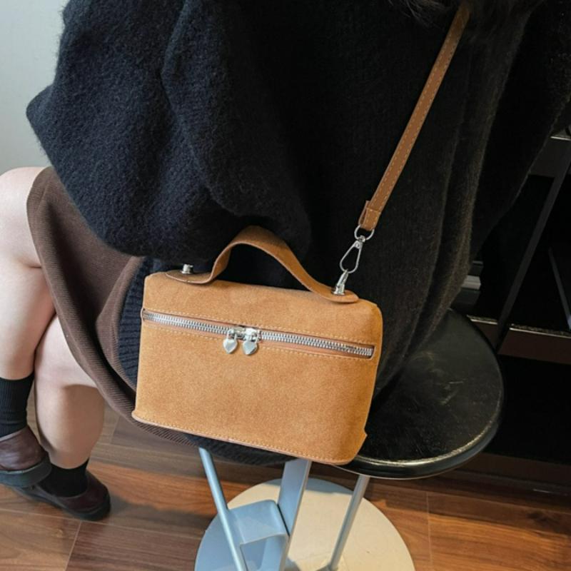 Luxury Suede Versatile Shoulder Bag Purse Fall Winter Retro Matte Crossbody Handle Bag for Women Texture Simple Satchels Bag
