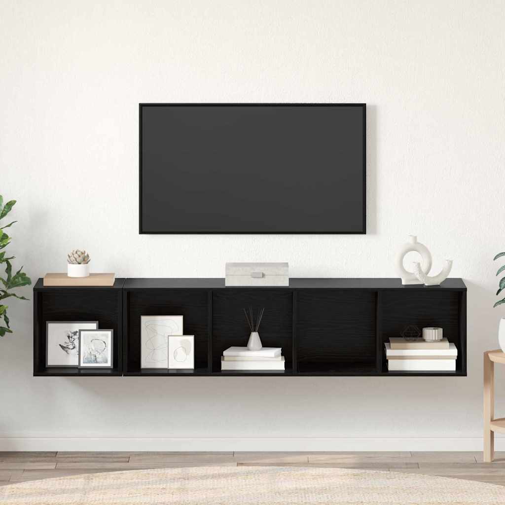 TV Cabinet Set 2 pcs Black Oak Effect Wood Based Material