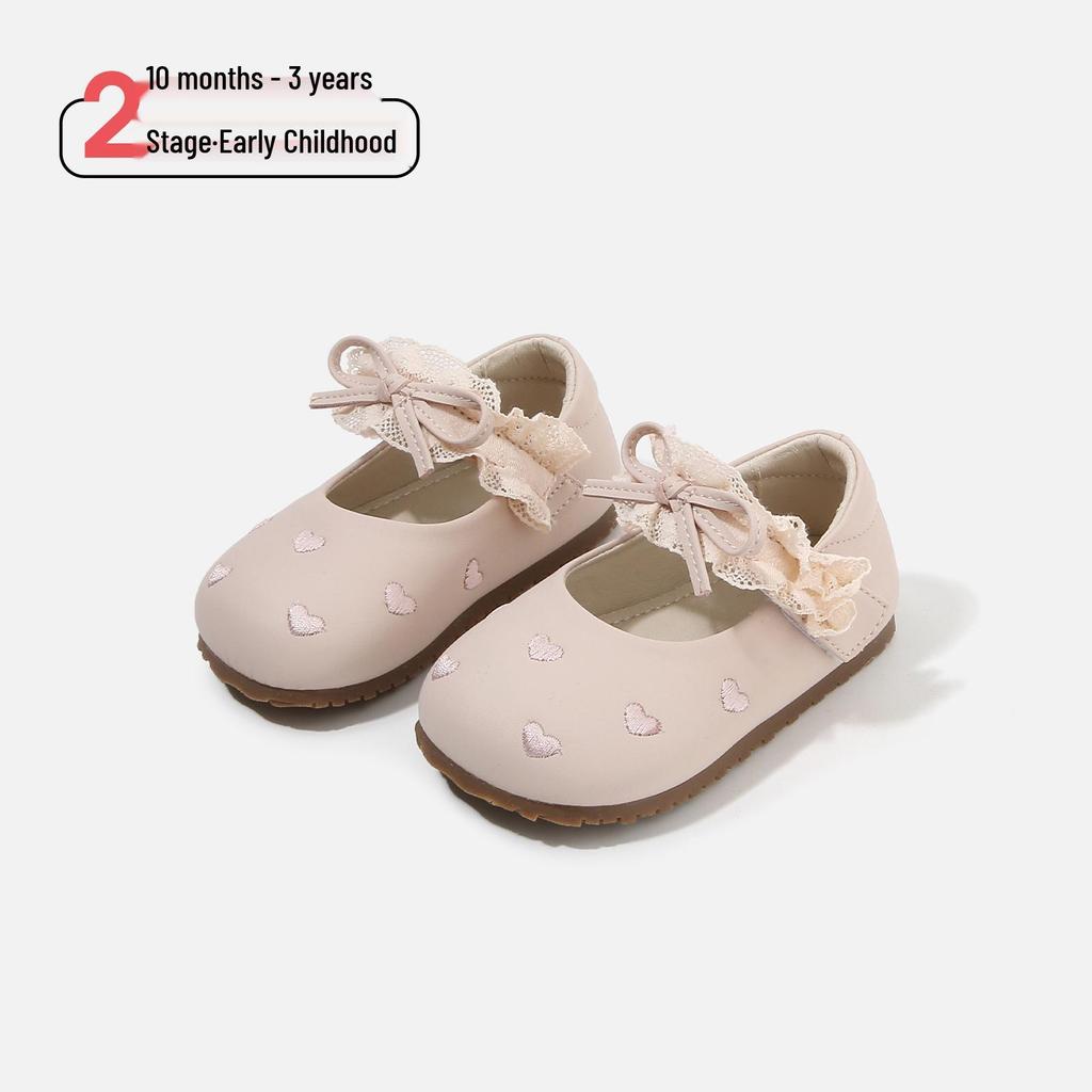 Frühling 2026 Baby-Schuhe zum Laufenlernen mit Spitzenbesatz: Weiches Leder, rutschfeste Sohle für Mädchen
