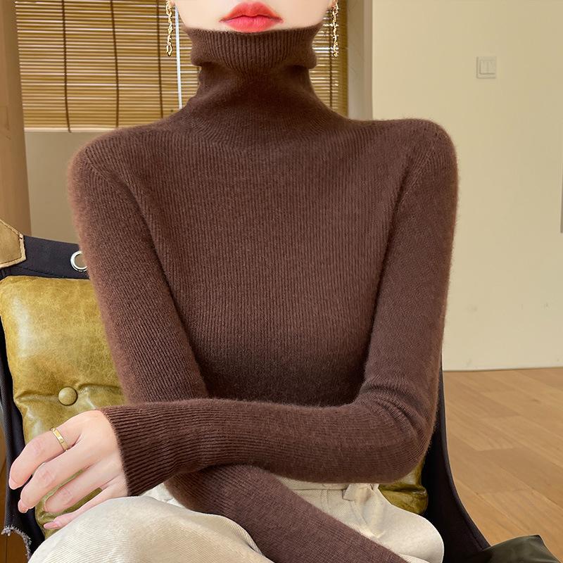 Women's High-Neck Slim-Fit Knit Sweater - 2024 Autumn/Winter Korean Style