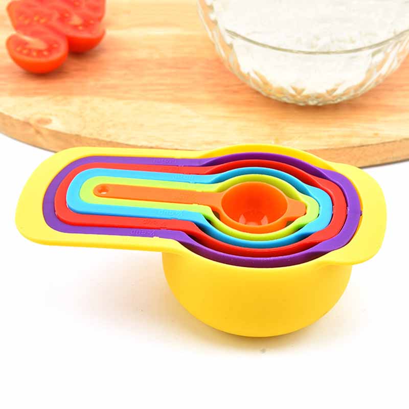 6Pcs Rainbow Color Measuring Spoons Set Plastic Measuring Cups Baking Cooking Dishwasher Safe Kitchen Baking Tool