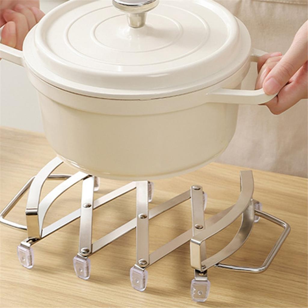 2026 New Stainless Steel Expanding Pot Holder Mat Heat Trivet NonSlip Expanding Design for Multiple Pans Easy Clean