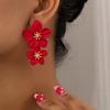 1 Pair Women Earrings Flower Shape Double Layers 5 Petals Contrastn Color Lady Ear Jewelry Anti-rust Lightweight Exquisite Prom Party Ear Studs