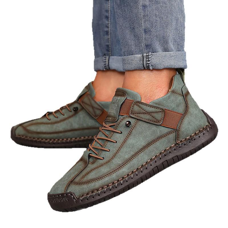 Fashion Women's Handmade Leather Casual Shoes Red Sneakers for Men Shoes Mid Top Women's Boots Anti Slip Spring Autumn Brown Men Loafers