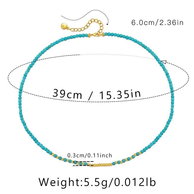 Handmade Turquoise Beaded Clavicle Necklace 18k Gold Plated Niche Jewelry For Women