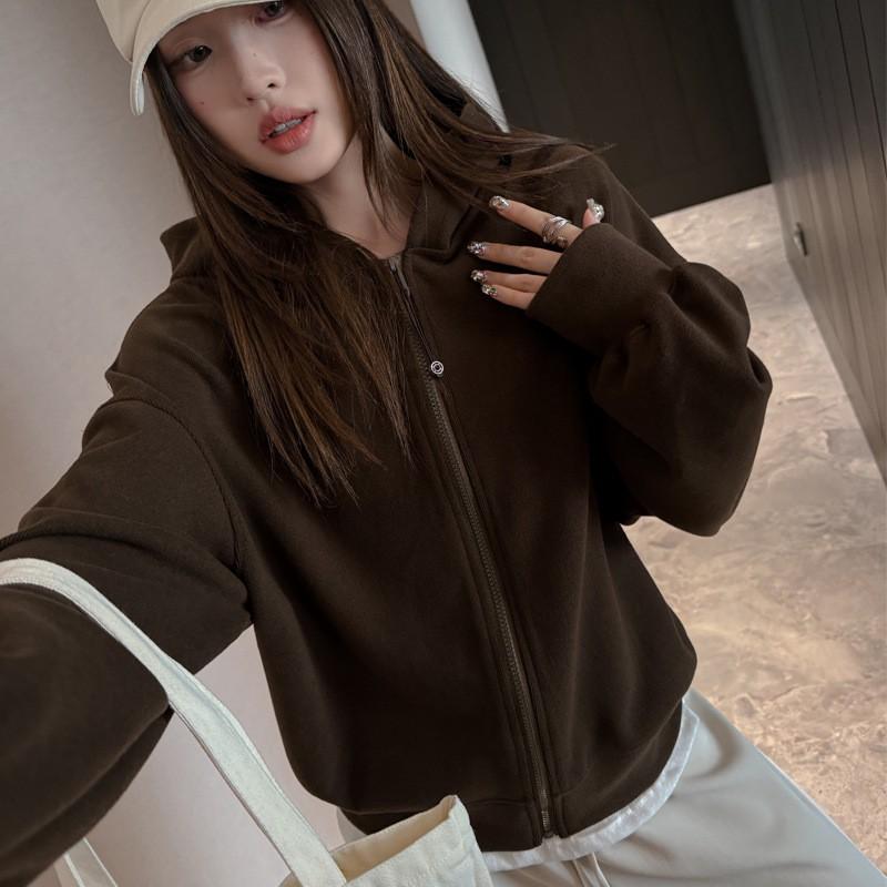 Womens Oversized Hooded Zip-Up Coat Winter Thick Warm Casual Jacket Plain Solid Color