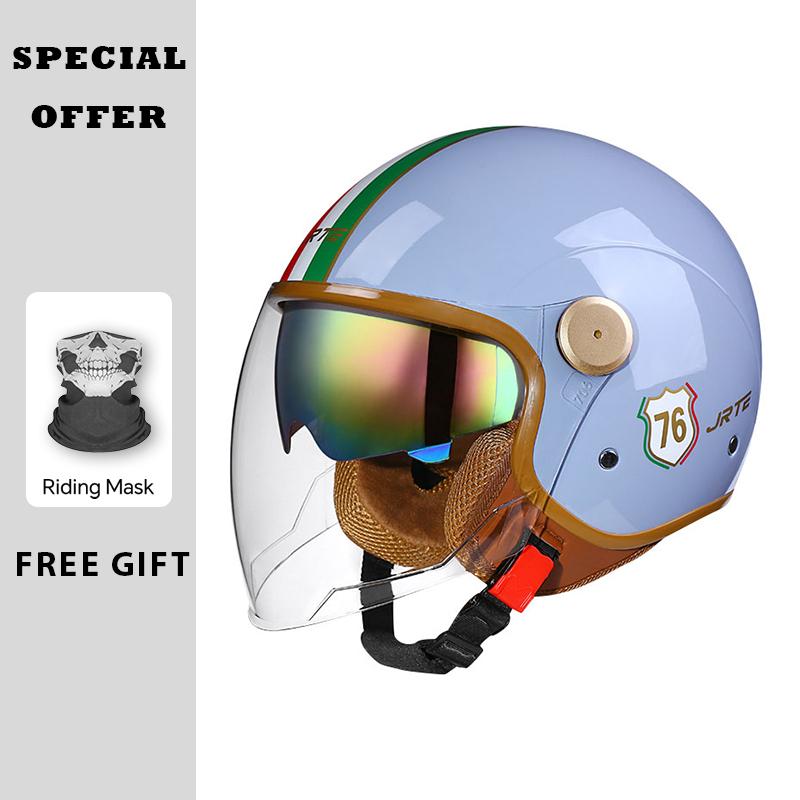 Men Women Motorcycle Helmet Biker 3/4 Open Face Helmet Retro Electric Bike Scooter ABS Shell Moto Jet Helmet DOT Approved