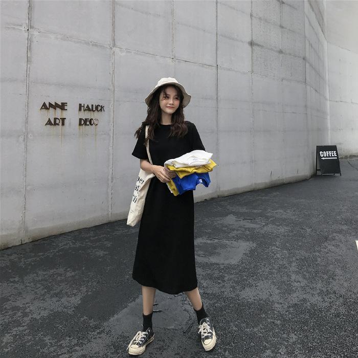 Long T-shirt Dress Summer Women's Plus Size Loose Fashion Mid-length Short-sleeved Straight Dresses