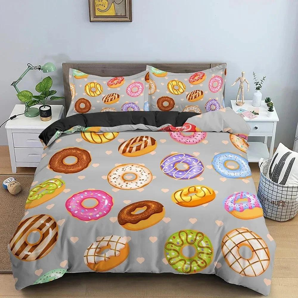 Donut Print Bedding Set For Bedroom Duvet Cover Comforter Covers Single Double King Size Quilt Cover With Pillowcase