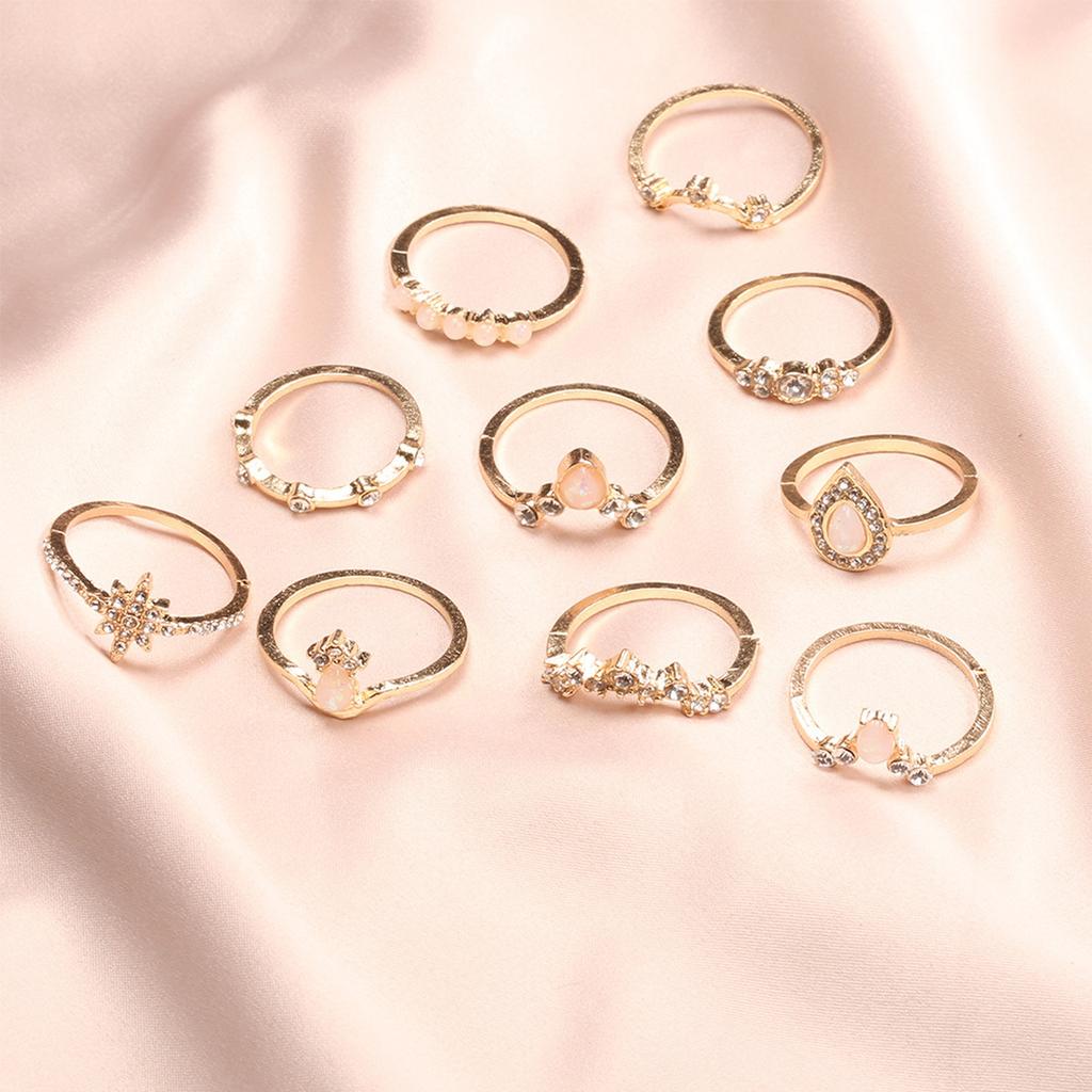 Fashion Women's 10 Piece Ring Set - Ladies Ring  Metal Ring Glossy Ring  Metal Ring Holiday Gift