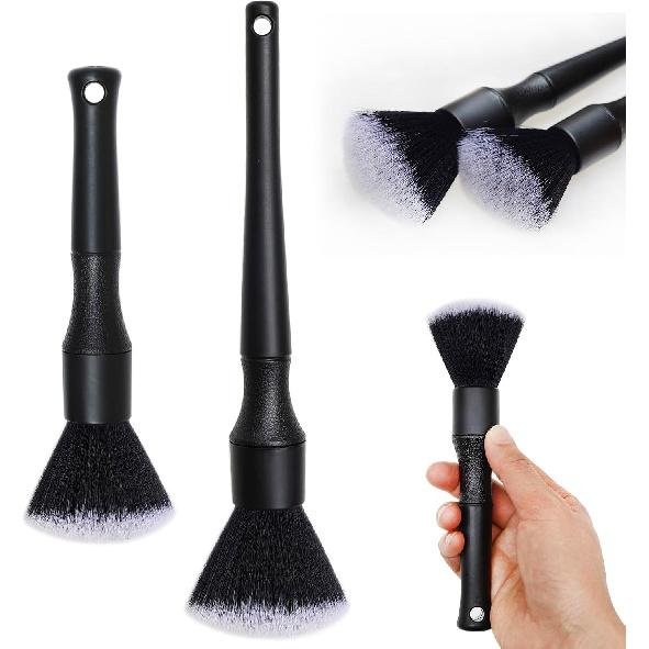 2 Microfiber Detailing Brushes, Car Interior Detailing Brush for Air Vent,Dashboard, Leather,Cleaning Tool Efficient Dust Removal for Car Interior,