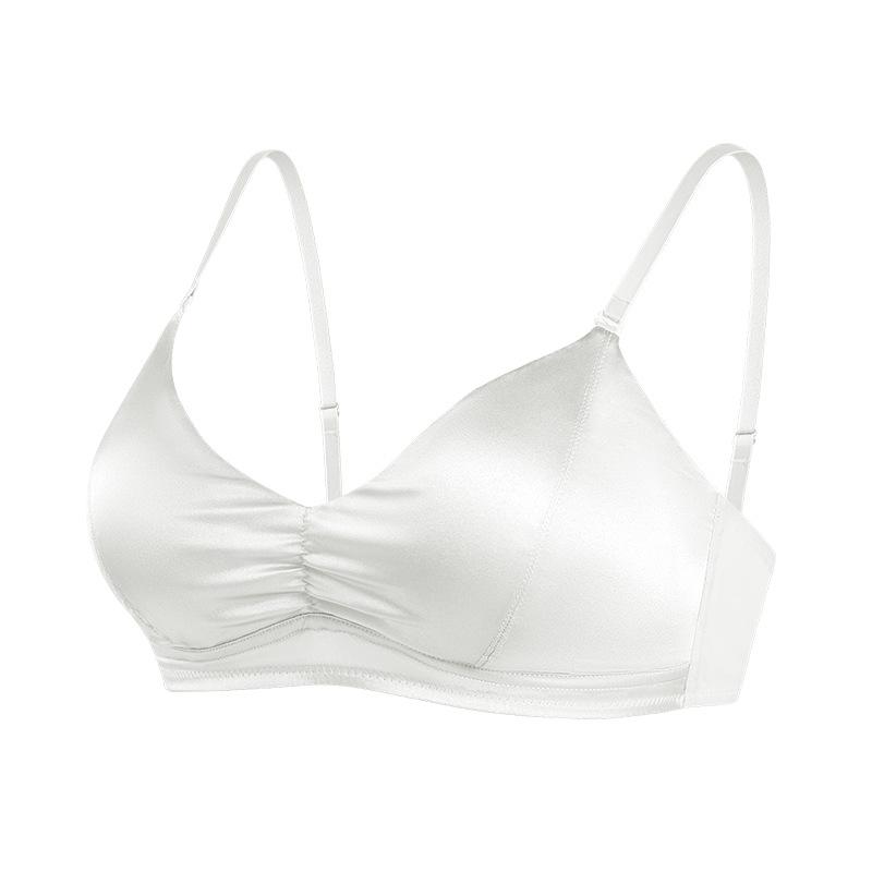 Mumi silk stretch satin pleated sexy bra, mulberry silk ultra-thin French triangle cup underwear M