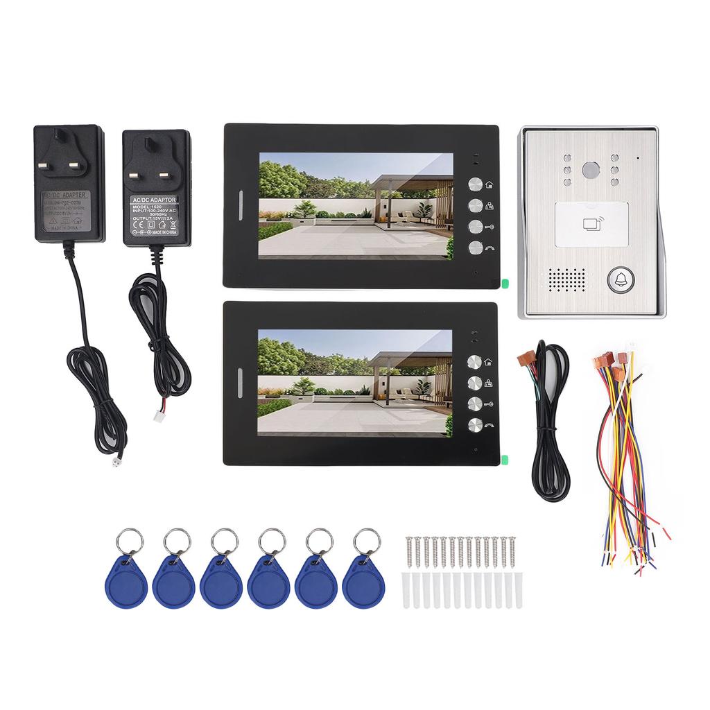 Smart Doorbell 7 Inch High Definition Screen 2 Units Card Access Control Video Intercom Doorbell for Villa GB Plug