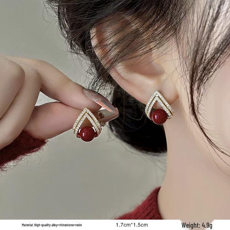 

Серьги-пусеты в ретро-стиле с красной глазурью «капля» для женщин - Уникальный нишевый дизайн начала осени