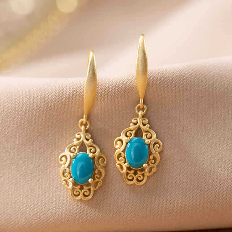 

Классические пасторальные серьги с вырезами, изысканные овальные бирюзовые серьги для женщин, помолвочные украшения, аксессуары для ципао