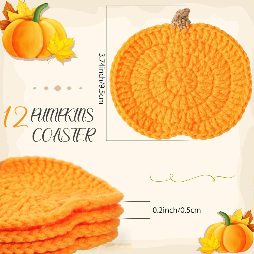 Set of 4 Autumn Pumpkin Coasters Handmade Crocheted Pumpkin Coasters Perfect for Harvest, Thanksgiving, Halloween, Home, Kitchen