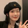 Womens Vintage Beret Black Cotton Painter Hat