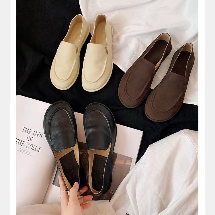 Cowhide version~ Grape mother, the same loafer shoes for women's low heels, simple clouds, round head, versatile feet, and one-pedal women's shoes.