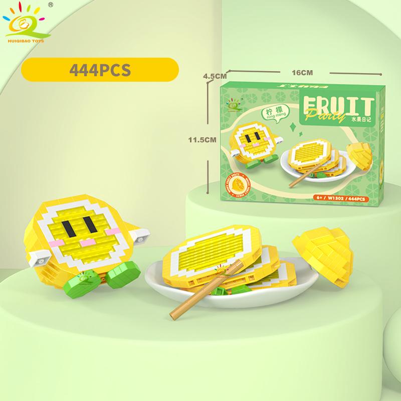 HUIQIBAO Mini Cute Fruit Micro Building Blocks 3D Diamond Model Lemon Bricks DIY City Construction Toys for Children Kids Gift