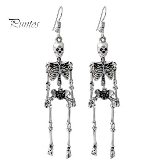 Halloween Party Accessories 1 Pair Earrings, Spooky Gothic Skeleton Dangle Cool Grunge Jewelry Drop Punk Skull Articulated for Women