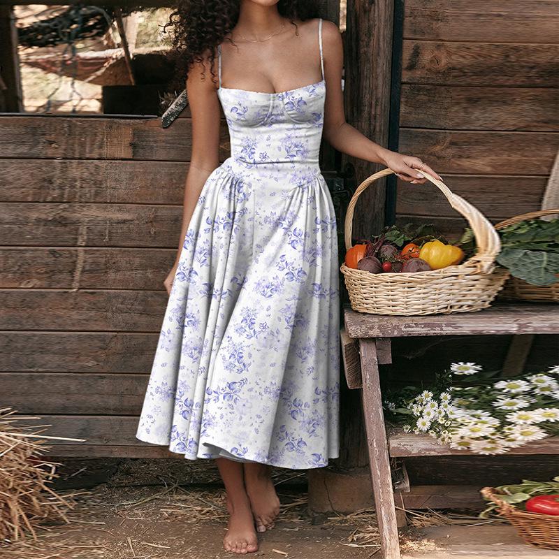 

Весна 2026 Жіноча елегантна французька ретро обтисла сукня на бретельках X-Large квітковий/фіолетовий