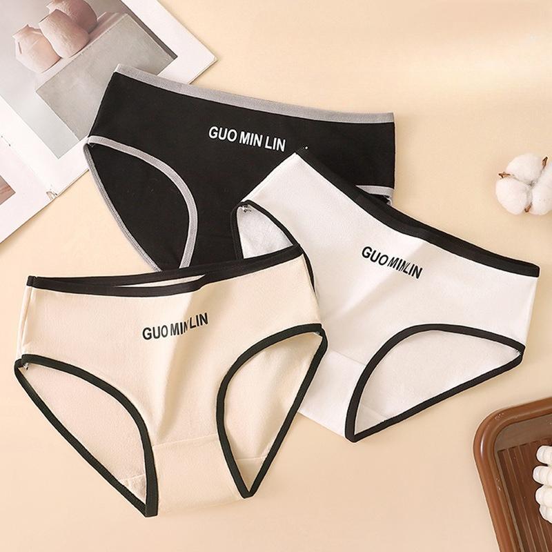 1/3 PCS Women's Cotton Mid Waist Alphabet Solid Color Panties Breathable Summer Breifs Underpants