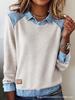 Abbigliamento donna europeo e americano ins colletto in denim maniche lunghe, maglione top a pullover con splicing in maglia