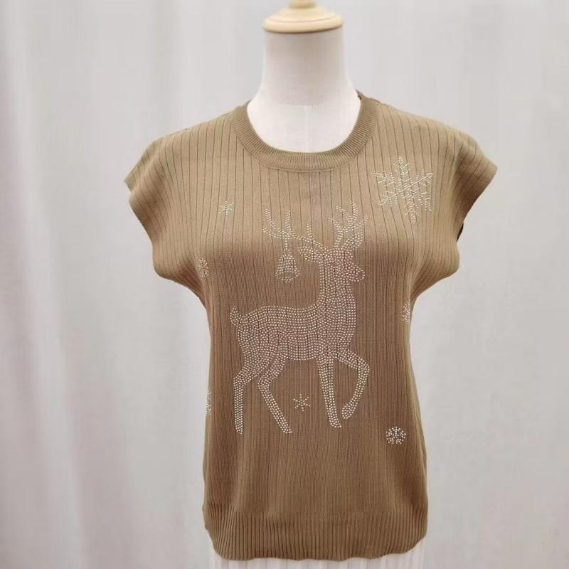 Summer New Style Fashionable Printed Short-sleeved Women's Knitted Sweater, Casual and Versatile, Slimming and Loose with Small Flared Sleeves.
