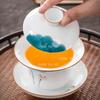 150ml Ceramic Hand-painted Tea Cup Non Hot White Porcelain Sancai Tea Bowl Underglaze Color Covered Bowl Drinking Utensils