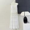 DIMANAF 2025 New Dress Women Knitting Lace Long Hollow Out Sexy Vest O-Neck Hollow Summer Style Tops Tees Loose Basic