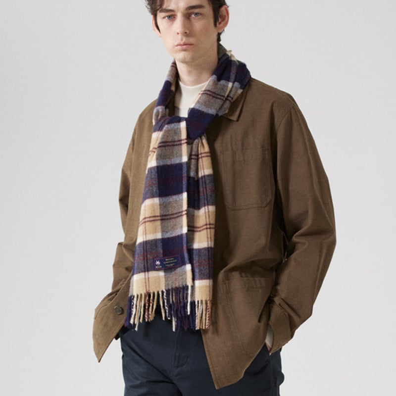 ABRAHAM MOON Merino Wool Muffler 25cm - Semi-Green Navy