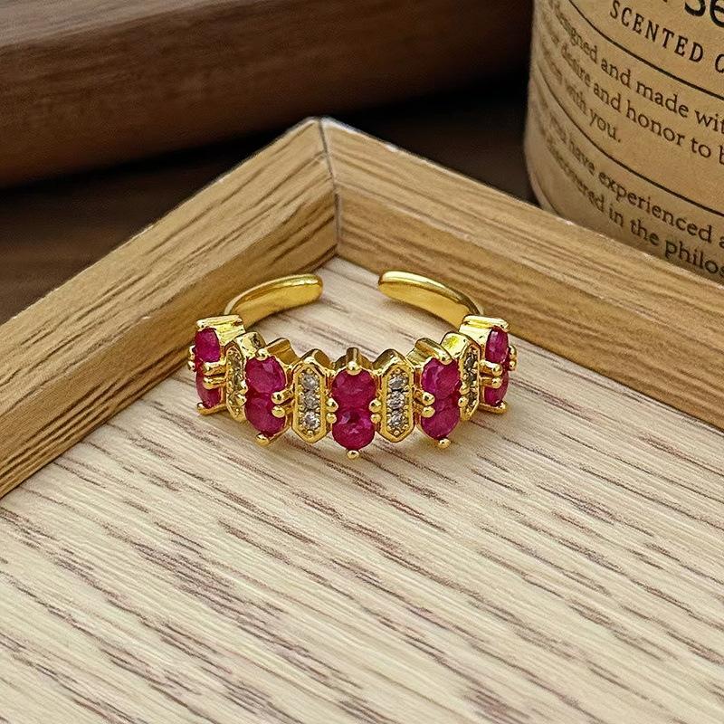 French Medieval Retro Brushed Four-Leaf Clover Open Ring Niche High-End Diamond-Encrusted Zircon Flower Index Finger Ring Female