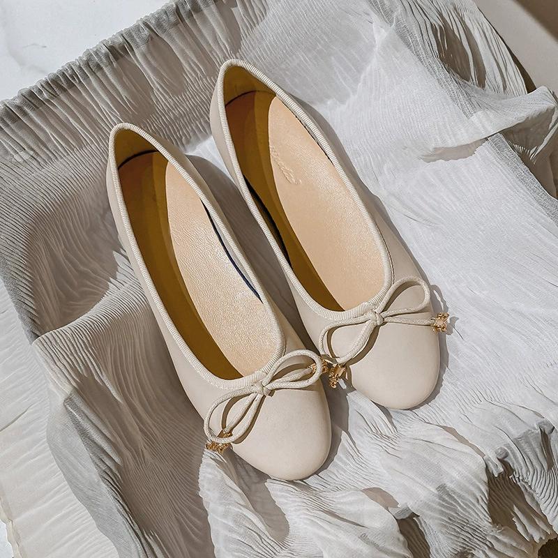 Ballet Flats Shoes Women Classics Loafers Genuine Leather Fashion Design Bowknot Girls Office Lady Casual Shoes For Woman