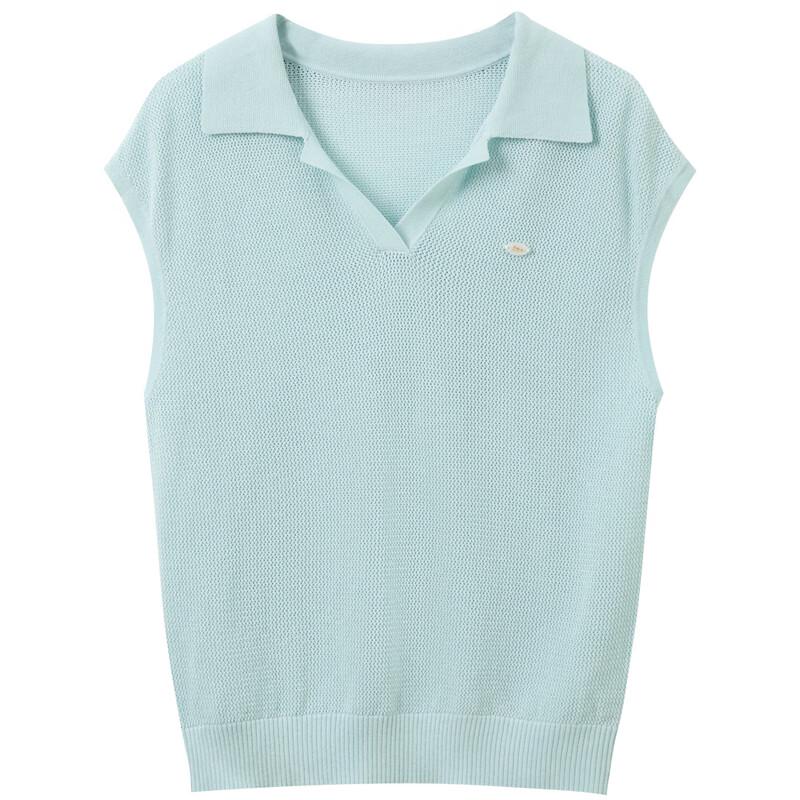 SanCai Lyocell Blend Sleeveless Polo Knit Top