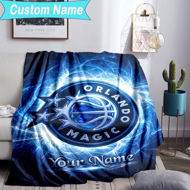 Custom Name Blanket Basketball Orlando Logo Blanket Bedding Blanket for Travel, Camping, Living Rooms, Offices, Sofas, Fan Christmas Gift